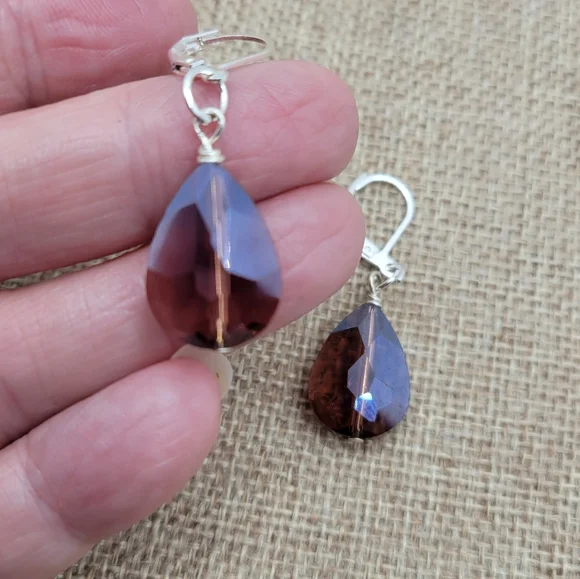 Elegant Silver and Brown Teardrop Earrings - Picture 5 of 5